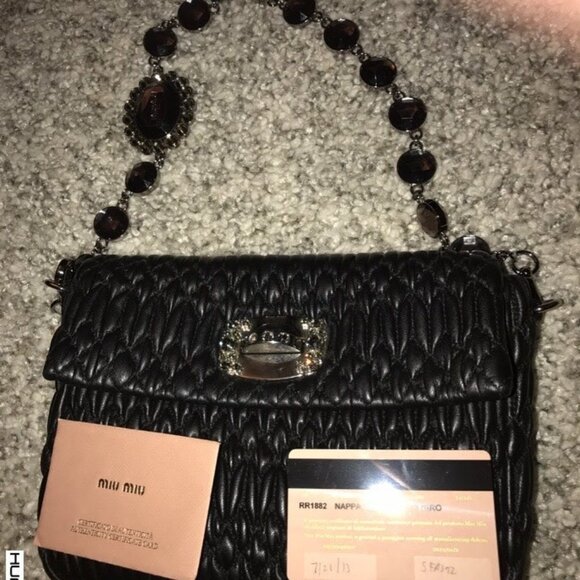 Miu Miu Matelasse Nappa Leather Crystal Flap Clutch Black - Picture 5 of 7